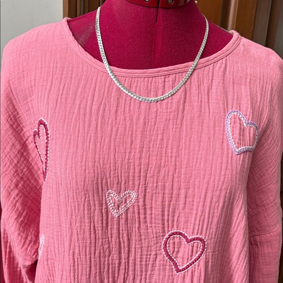 Coldwater Creek  tunic  long sleeve 
Valentine’s Day top Pink Heart Embroidered - Picture 2 of 15